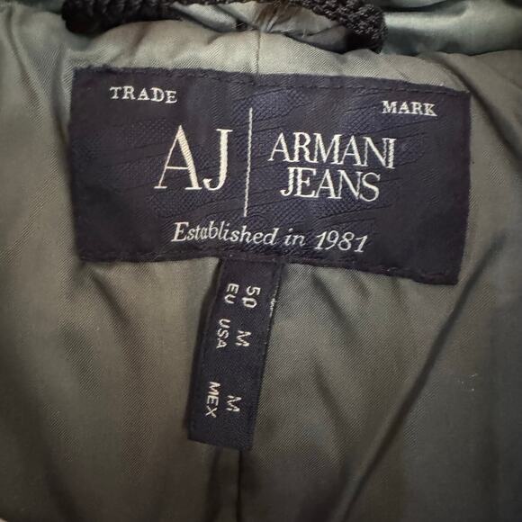 Armani Jeans Men’s Gray Down Puffer Jacket Fur Trim Hood Coat Size M Outerwear - Picture 10 of 11